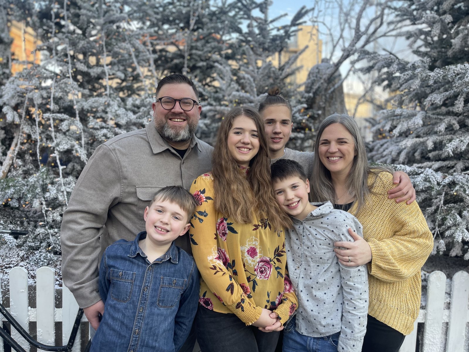 Corey and Stephanie Schumacher with their four kids, Christmas in Zagreb